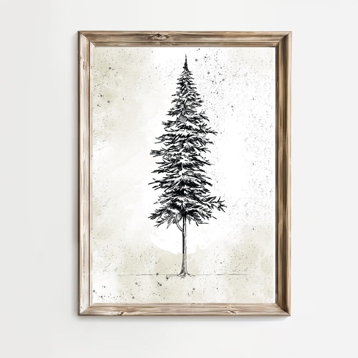 Tall Lone Pine Tree in Black Ink Minimalist Sketch Art Poster