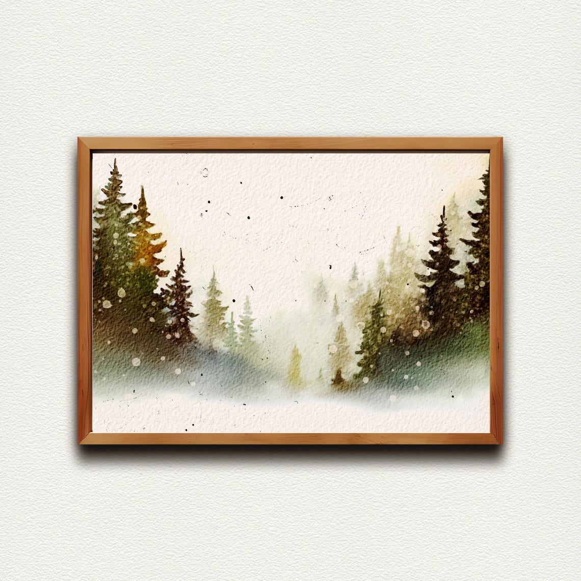 Snowfall In Evergreen Pine Forest Misty Winter Watercolor Poster - Image 4