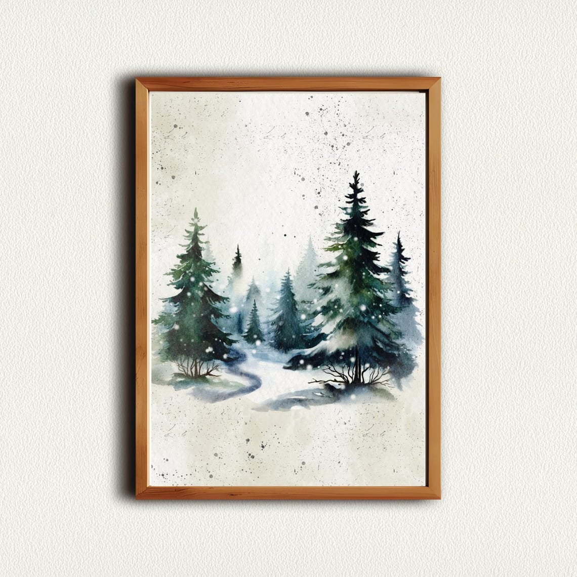 Snowy Pine Forest Watercolor Misty Winter Night Landscape Poster - Image 4
