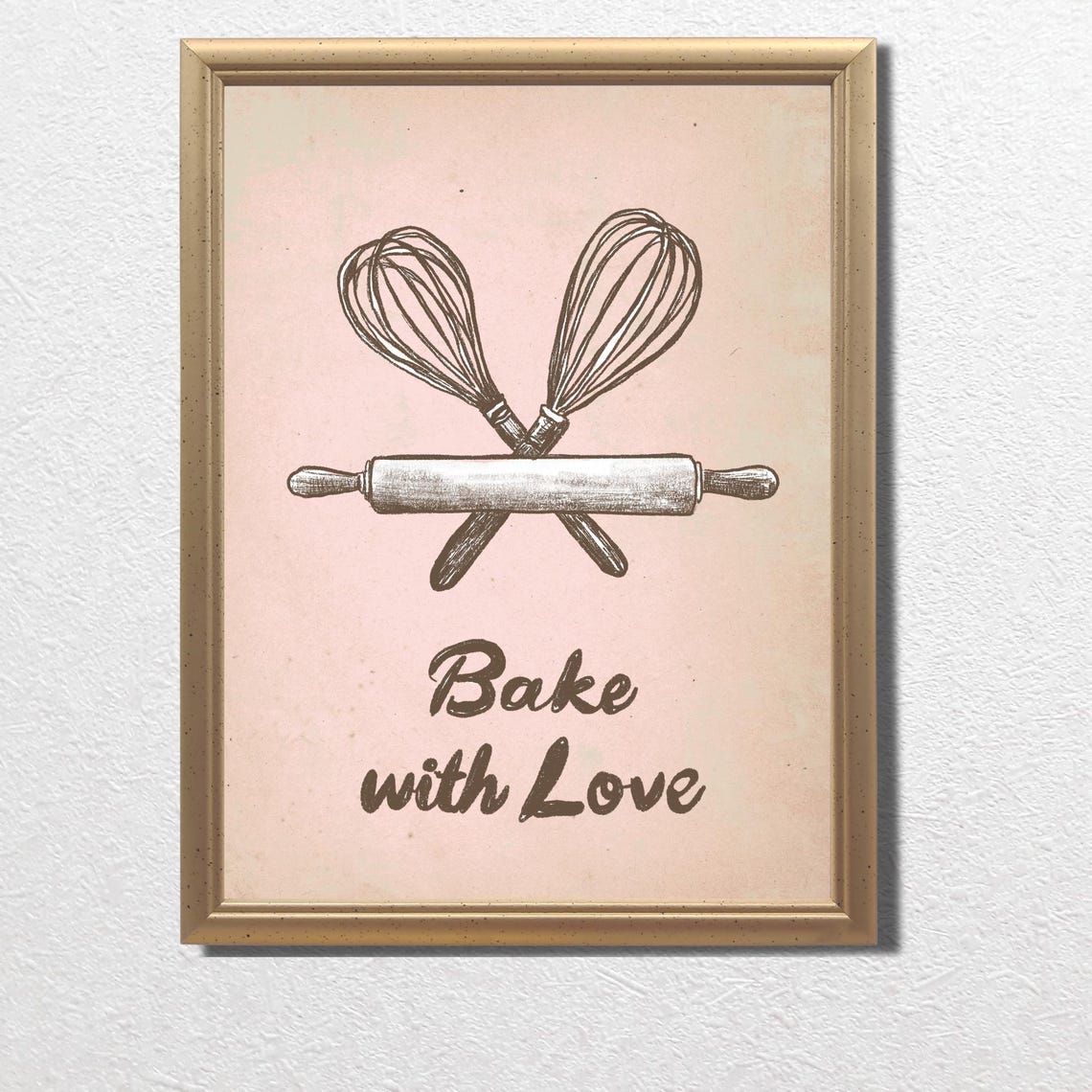 Bake With Love Crossed Whisks Rolling Pin Kitchen Quote Poster - Image 3