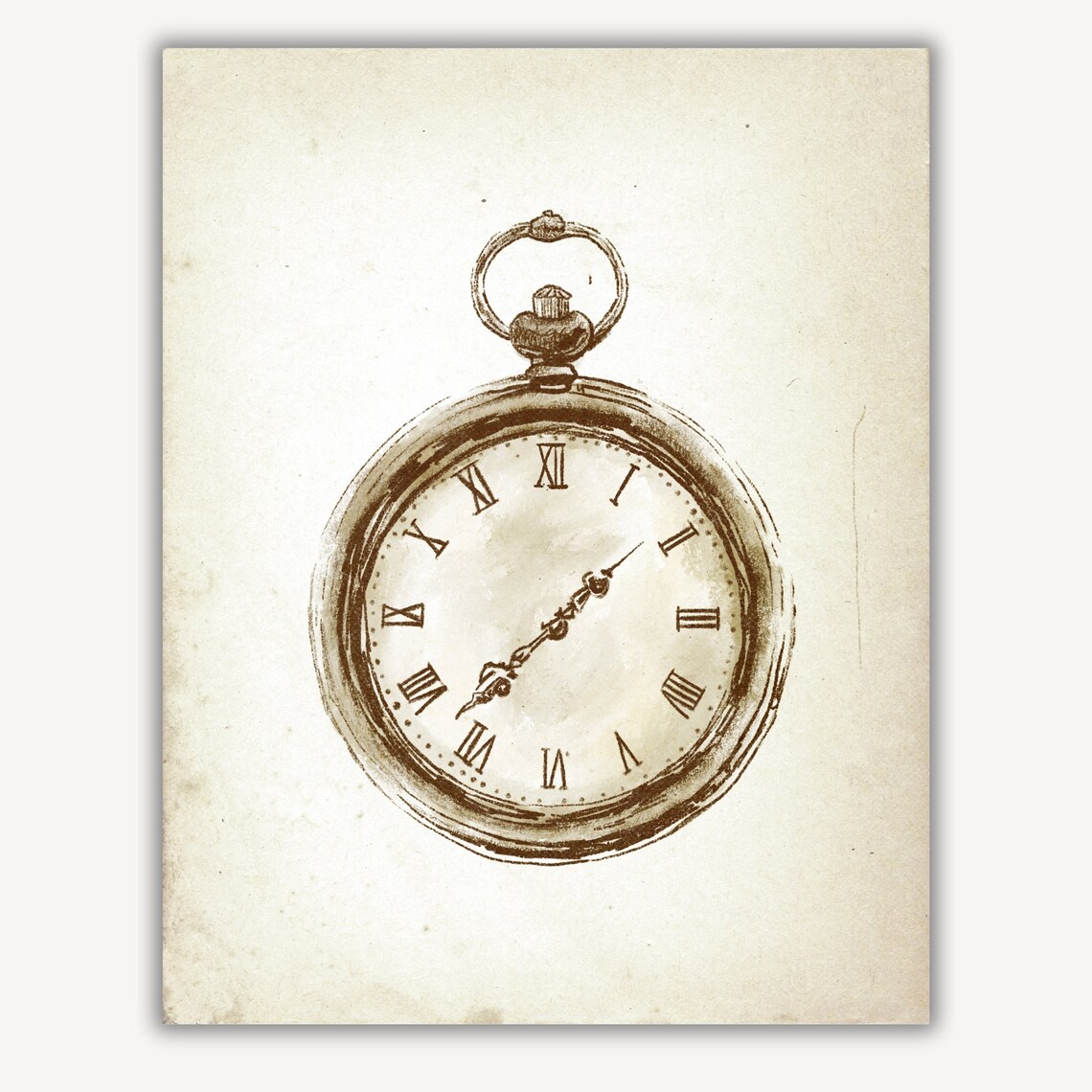 Vintage Pocket Watch With Roman Numerals Ink Sketch Wall Art - Image 2