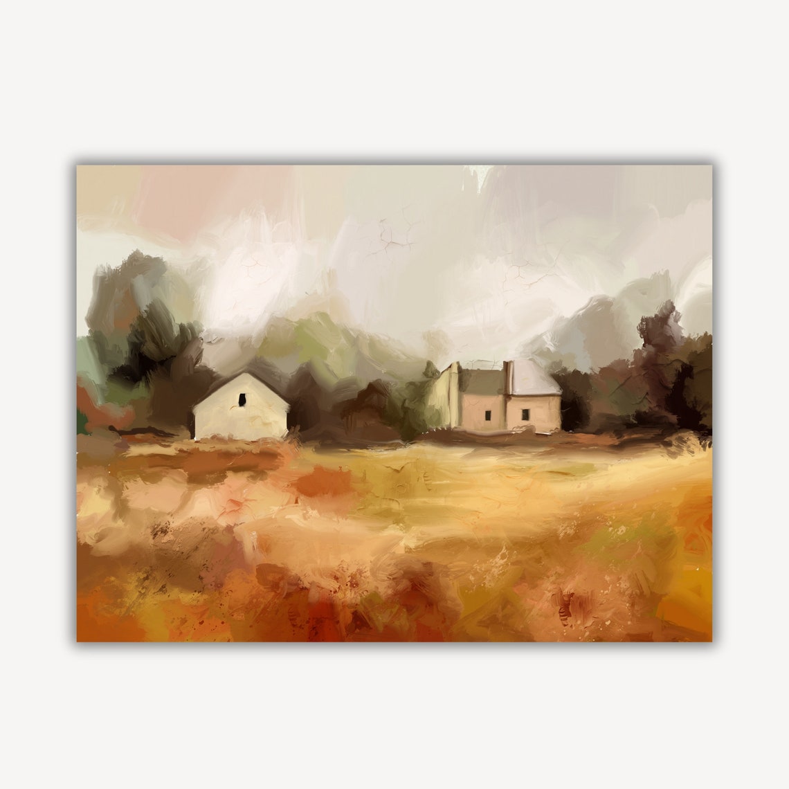 Rustic Autumn Farmhouse Golden Field Countryside Oil Painting Poster - Image 4