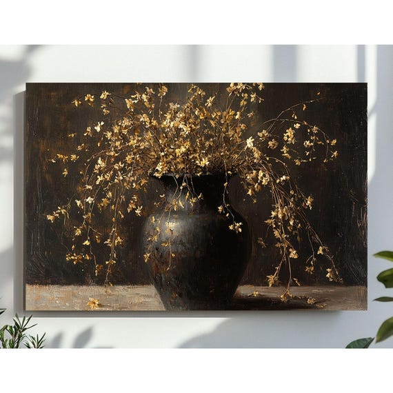 Rustic Dark Floral Autumn Wall Art Moody Warm French Country Cottage Botanical Decor North Prints Painting