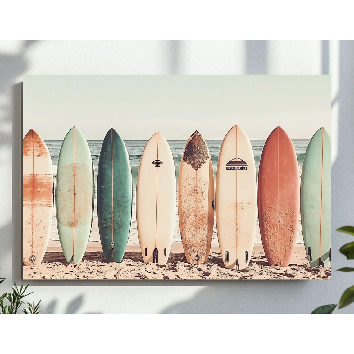 Vintage Surfboards on Beach Coastal Surf Decor Photography Poster