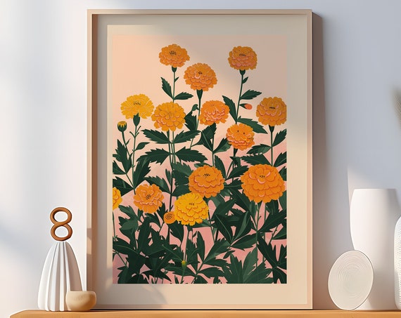 October Marigold Botanical Art Print, Personalized