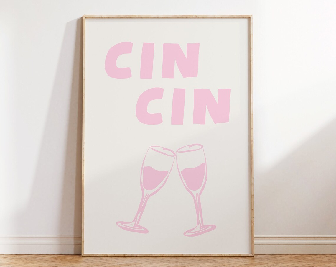 Cin Cin Pink Champagne Toast Italian Kitchen Decor Wall Poster