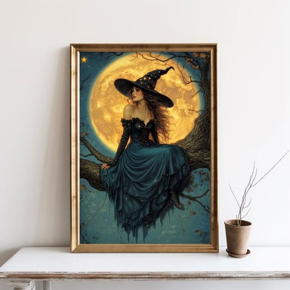 Beautiful Witch Wall Art Artwork Waiting On You Halloween Print Vintage Fantasy Decor Sg234