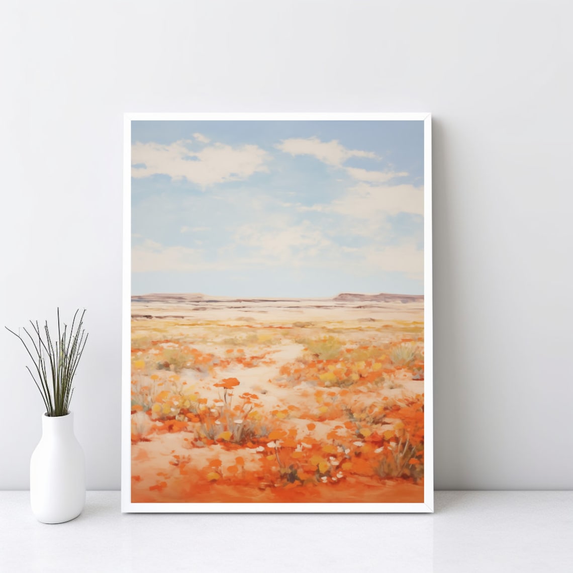Orange Wildflower Field Painting Poster Warm Landscape Decor
