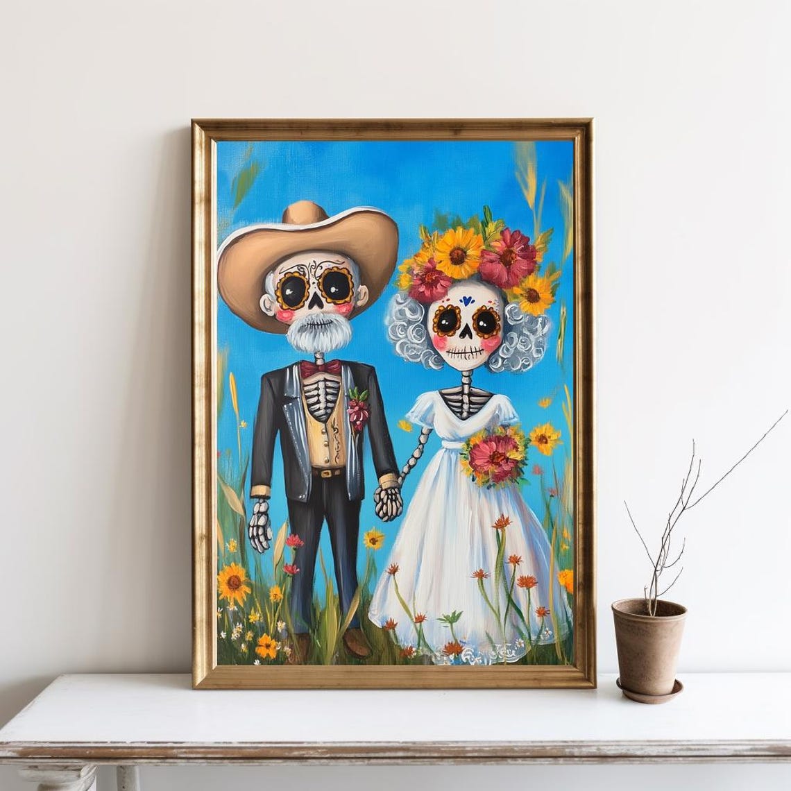 Dia De Los Muertos Folk Painting Poster