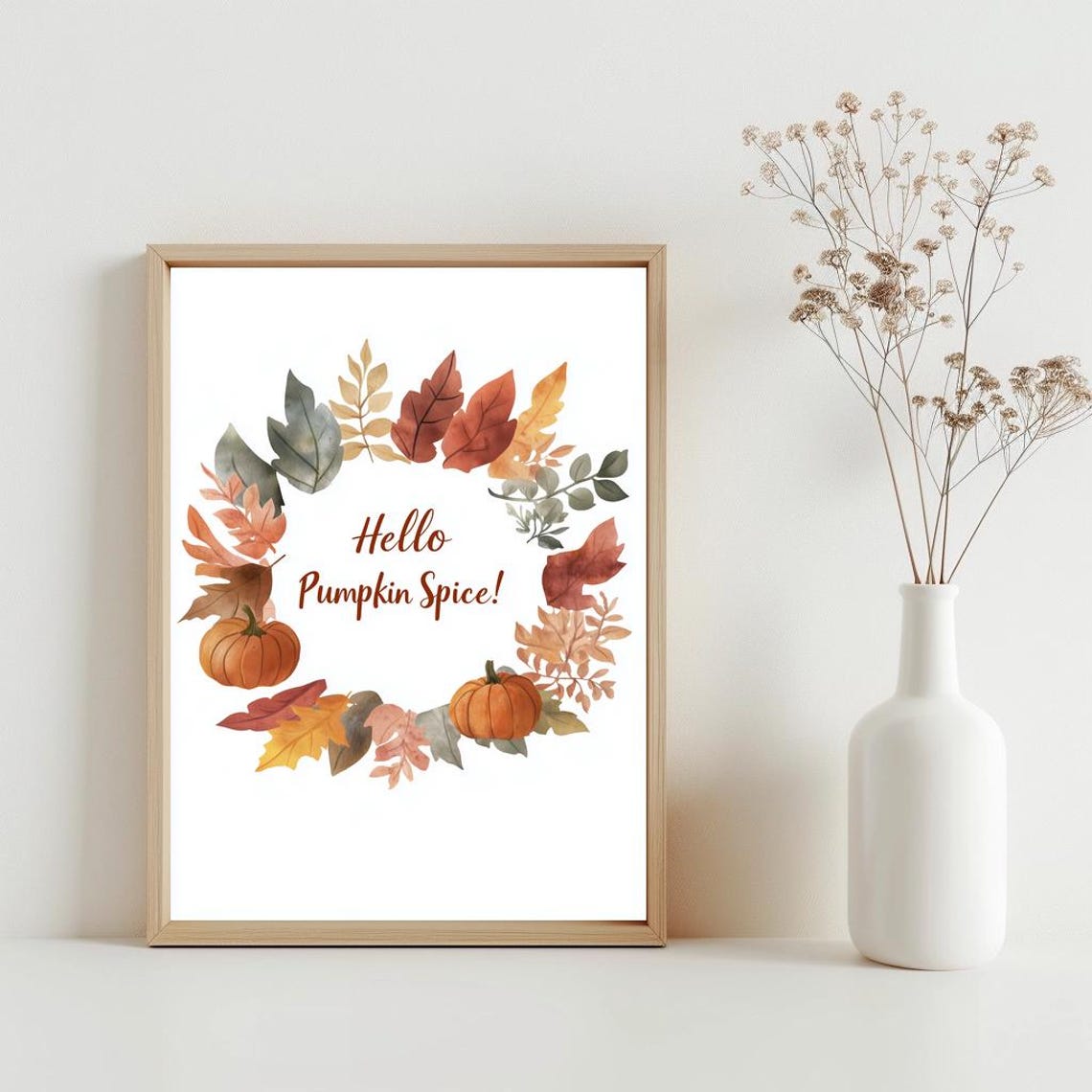 Hello Pumpkin Spice Wall Art Cozy Autumn Decor Season Poster Fall Lovers Print Watercolor Sg191