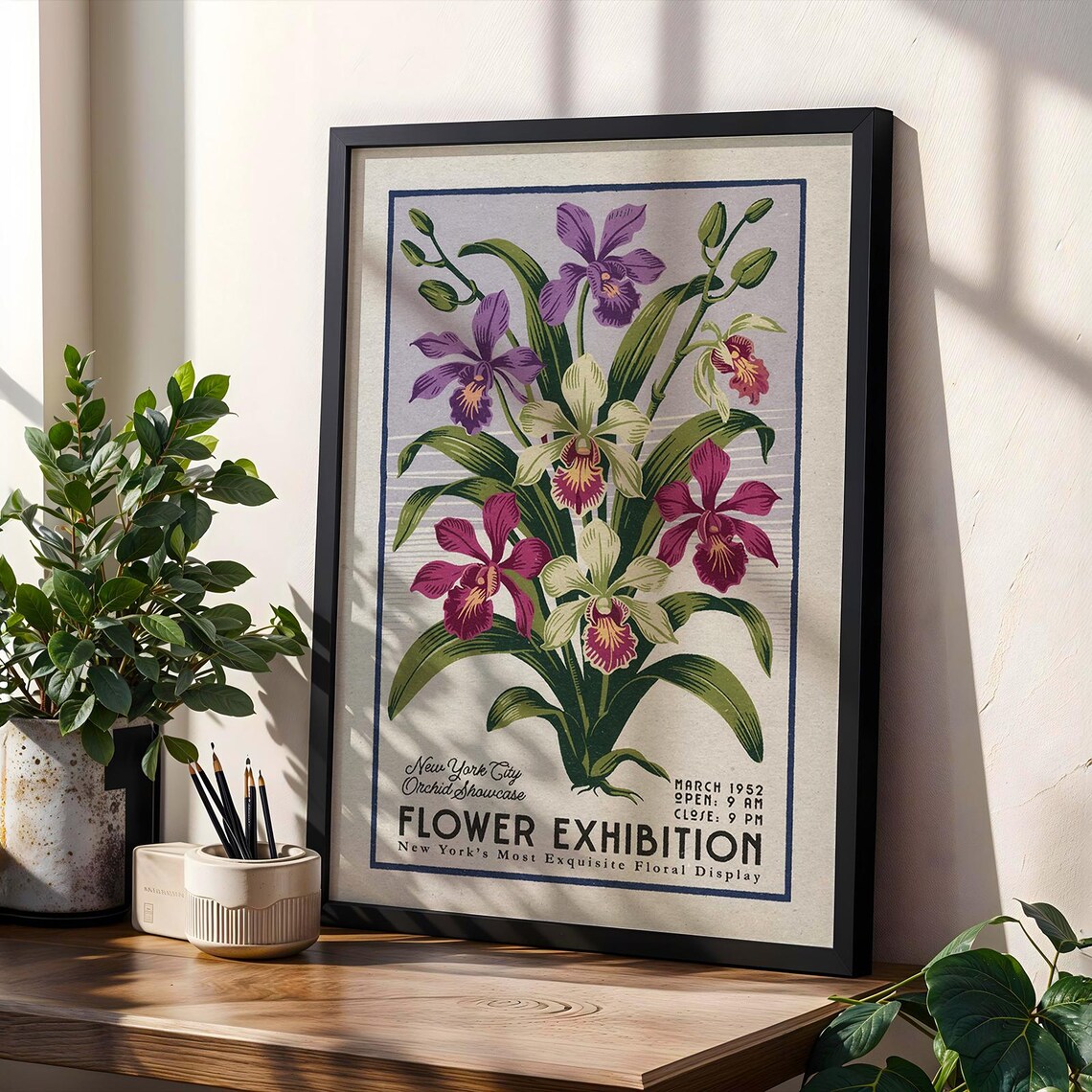Flower Market Orchid Print, Retro New York Botanical Poster