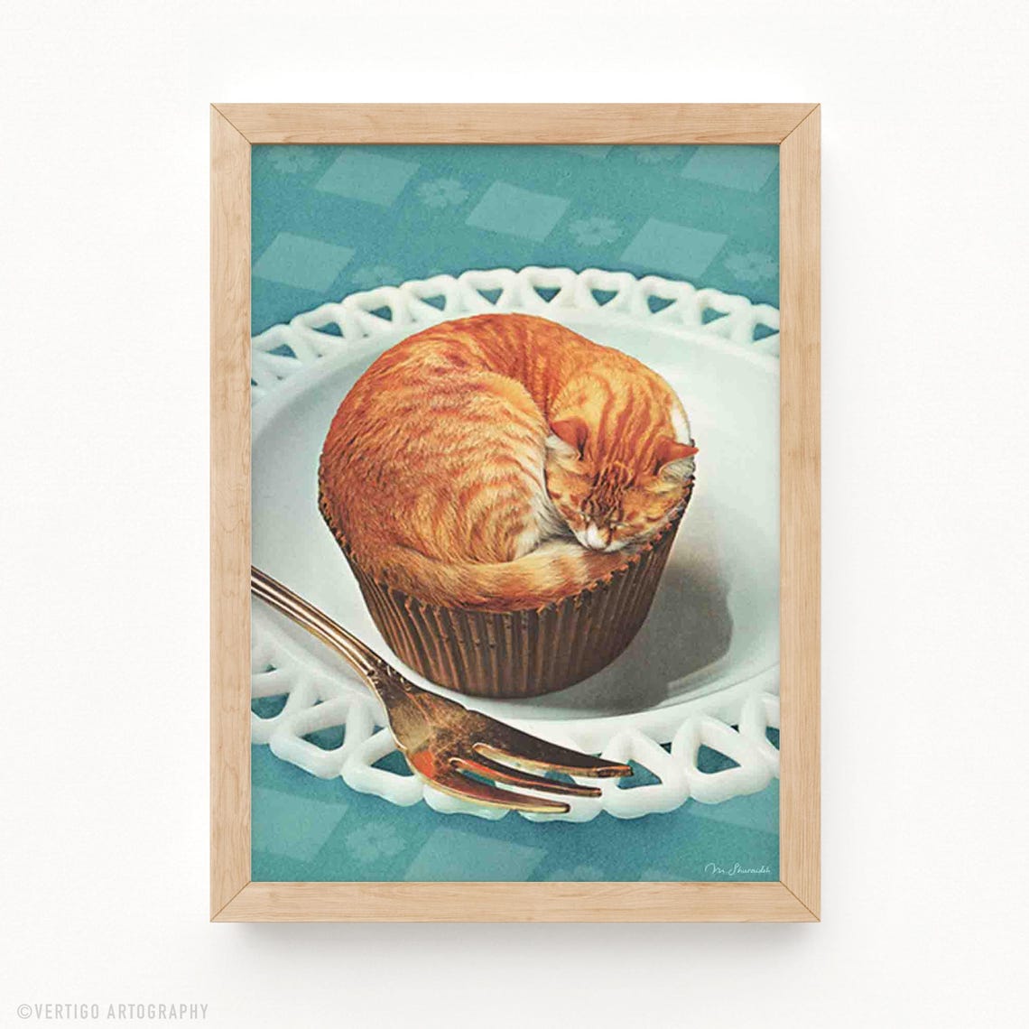 Ginger Cat Muffin Art Print, Retro Kitchen Decor