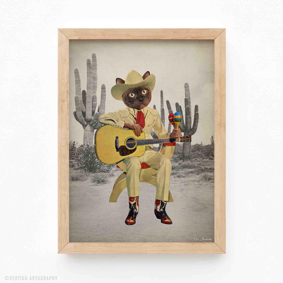 Cowboy Cat Art Print, Desert Rodeo Western Decor