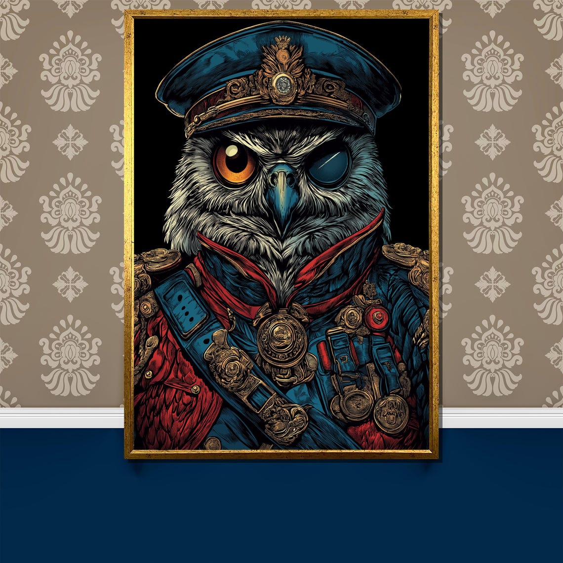 Majestic Owl Commander in an Ornate Decorated Military Uniform Poster