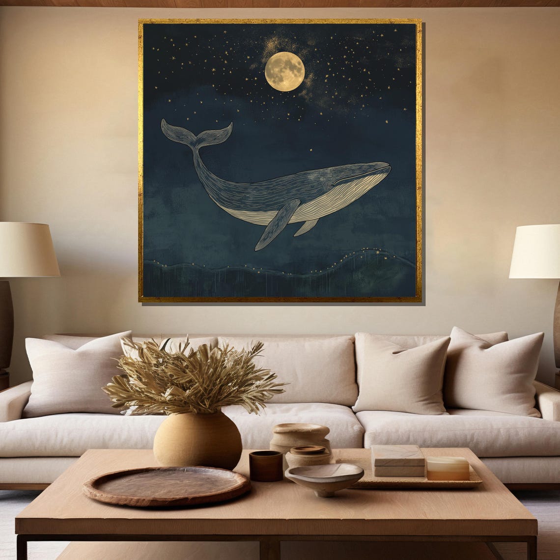 Whale Swimming Under a Full Moon and Starry Night Sky Poster - Image 5