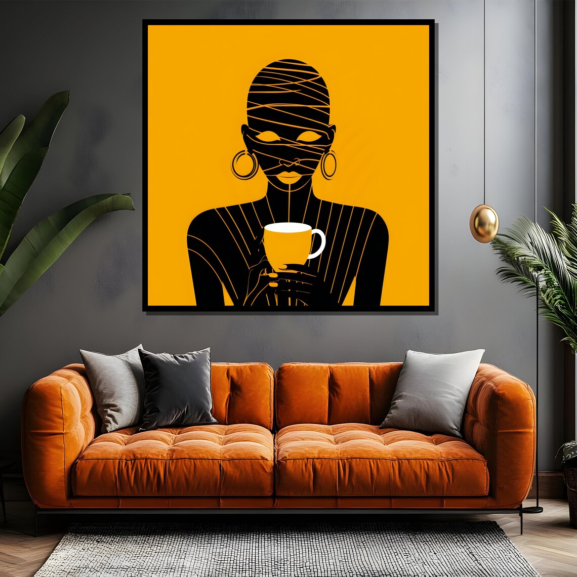 Minimalist Stylish African Woman With Coffee Cup Line Art Poster - Image 4