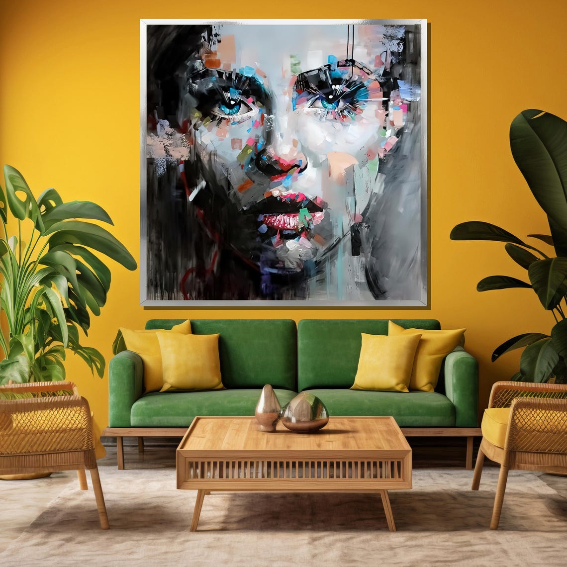 Fragmented Abstract Woman Face in Blue and Red Impasto Poster - Image 3