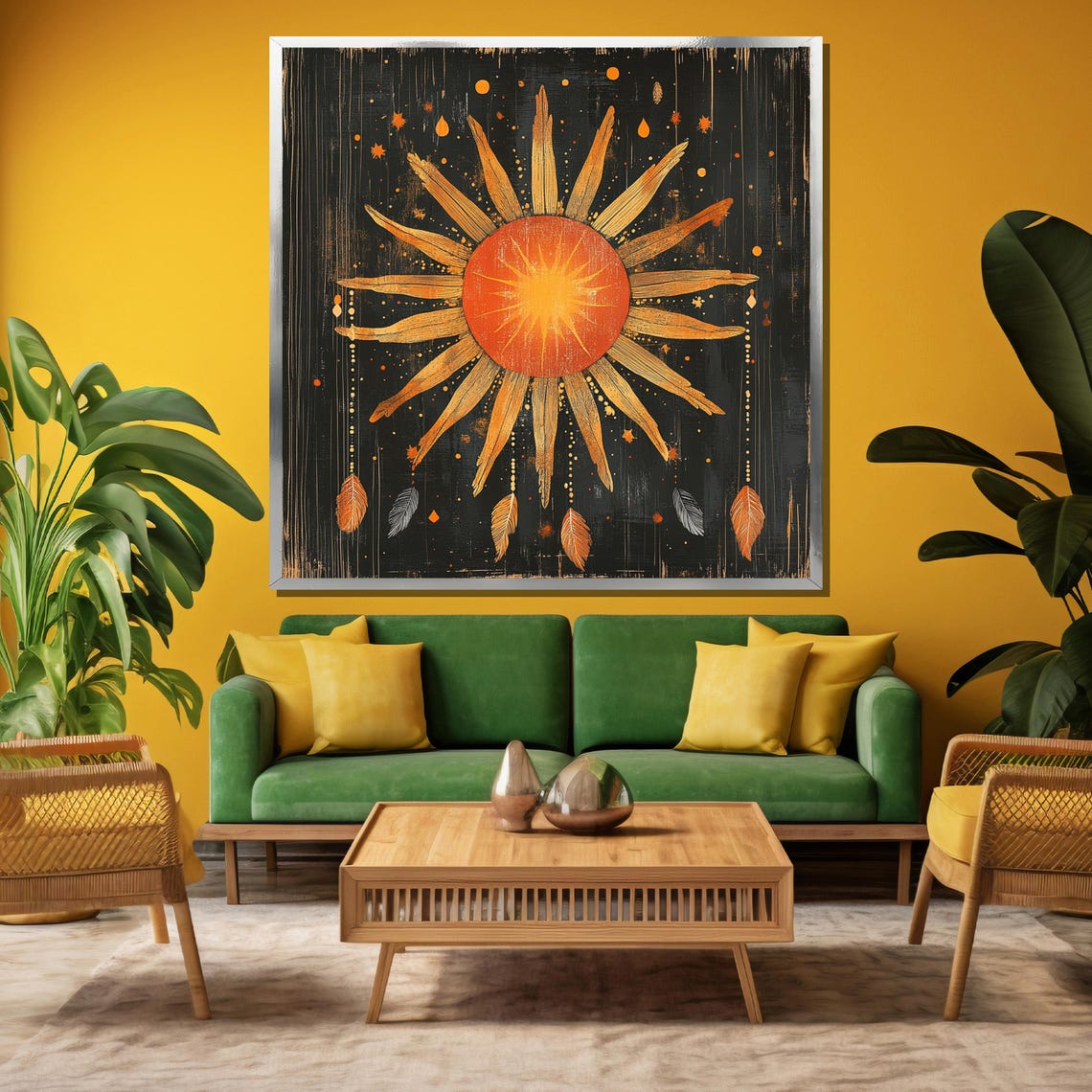 Boho Sunburst Mystic Sun Feather Rays Celestial Spiritual Art Poster - Image 3