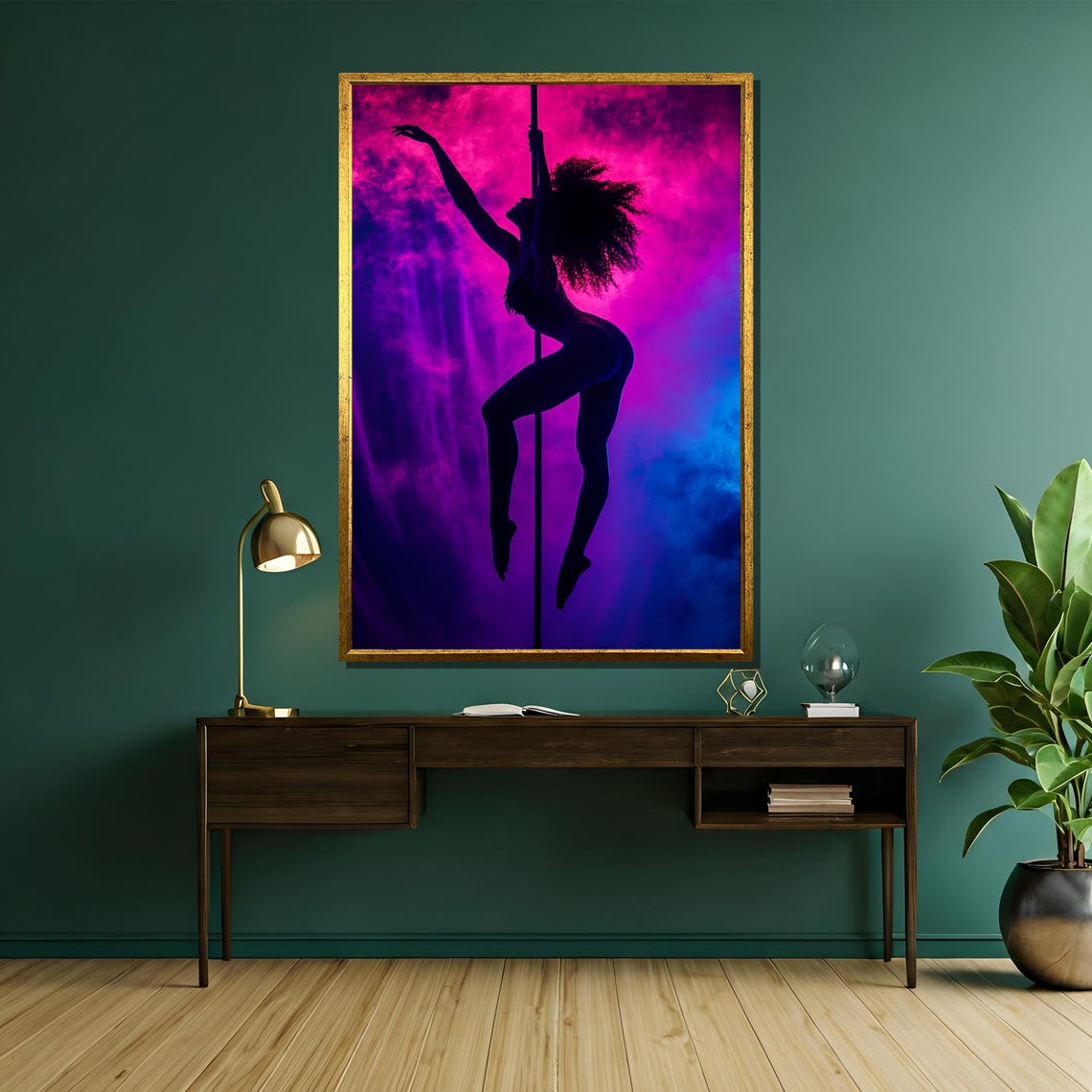 Pole Dancer Silhouette Neon Pink Purple Smoke Night Art Wall Poster - Image 5