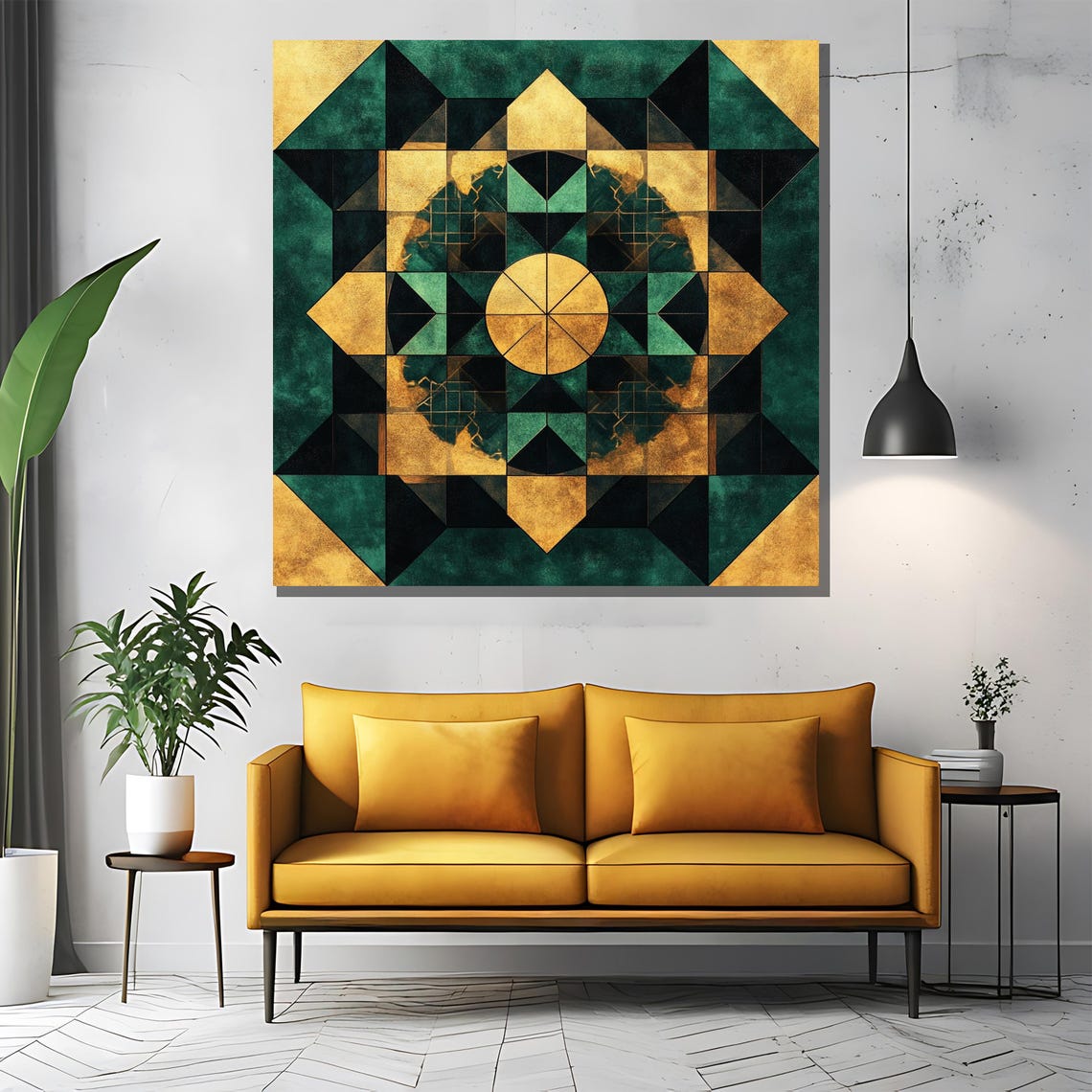 Emerald Green and Gold Geometric Mandala Kaleidoscope Poster - Image 2