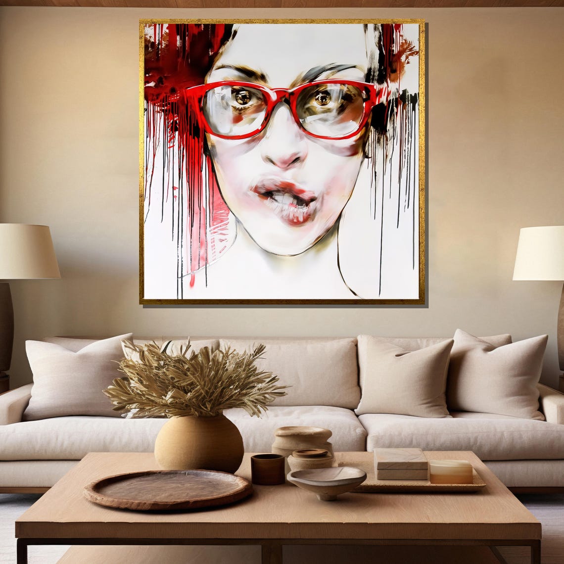 Abstract Woman Face with Bold Red Glasses and Paint Drips Poster - Image 5