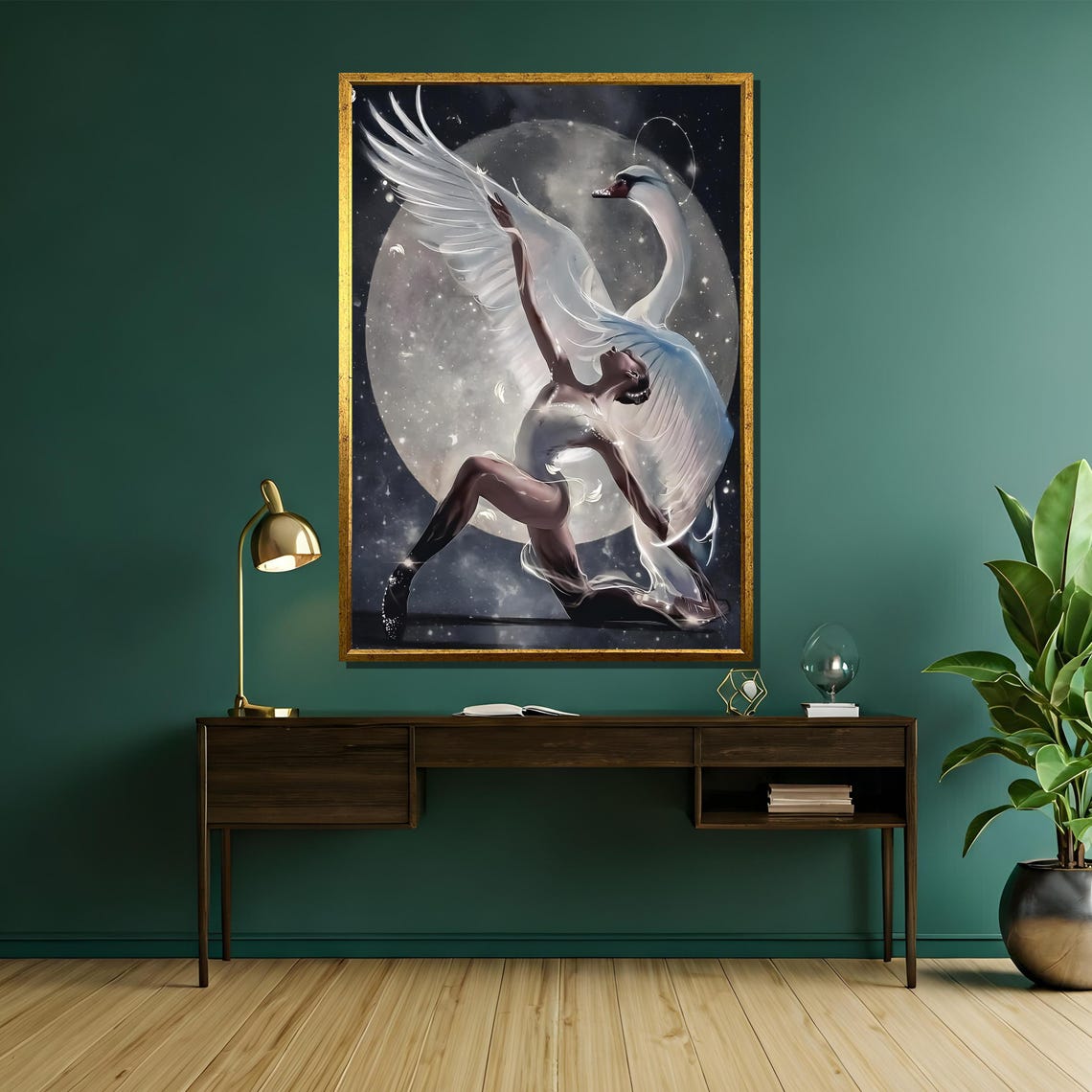 Dancer with Swan Wings Before Full Moon Magical Night Art Poster - Image 5