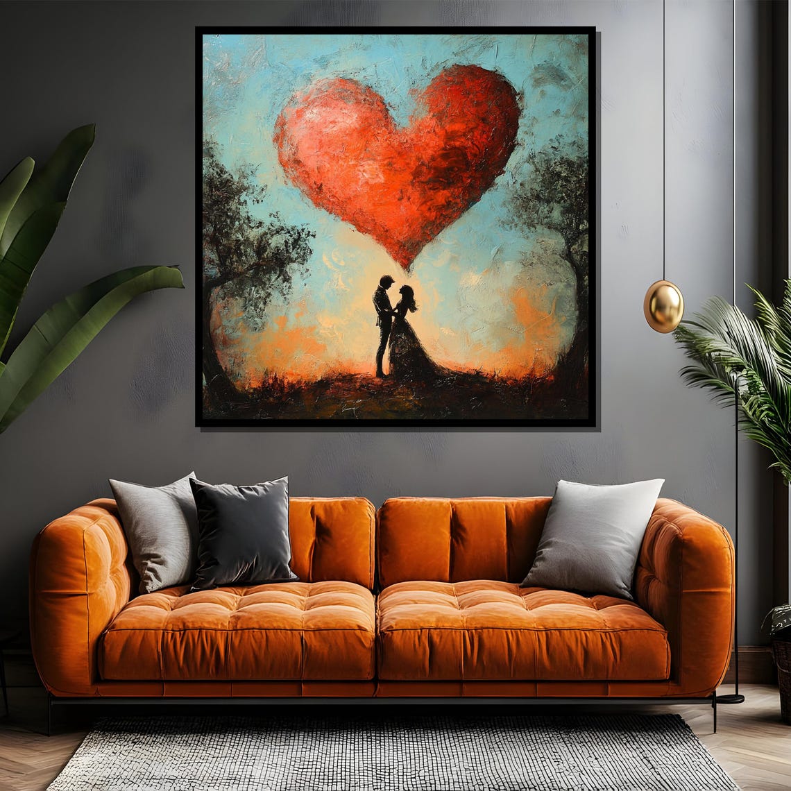 Couple Silhouette Under Giant Red Heart Romantic Love Art Poster - Image 4