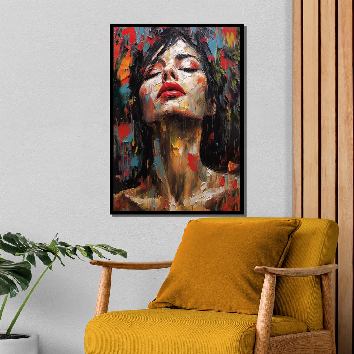 Impasto Woman Face With Crimson Lips Textured Emotion Poster - Image 4