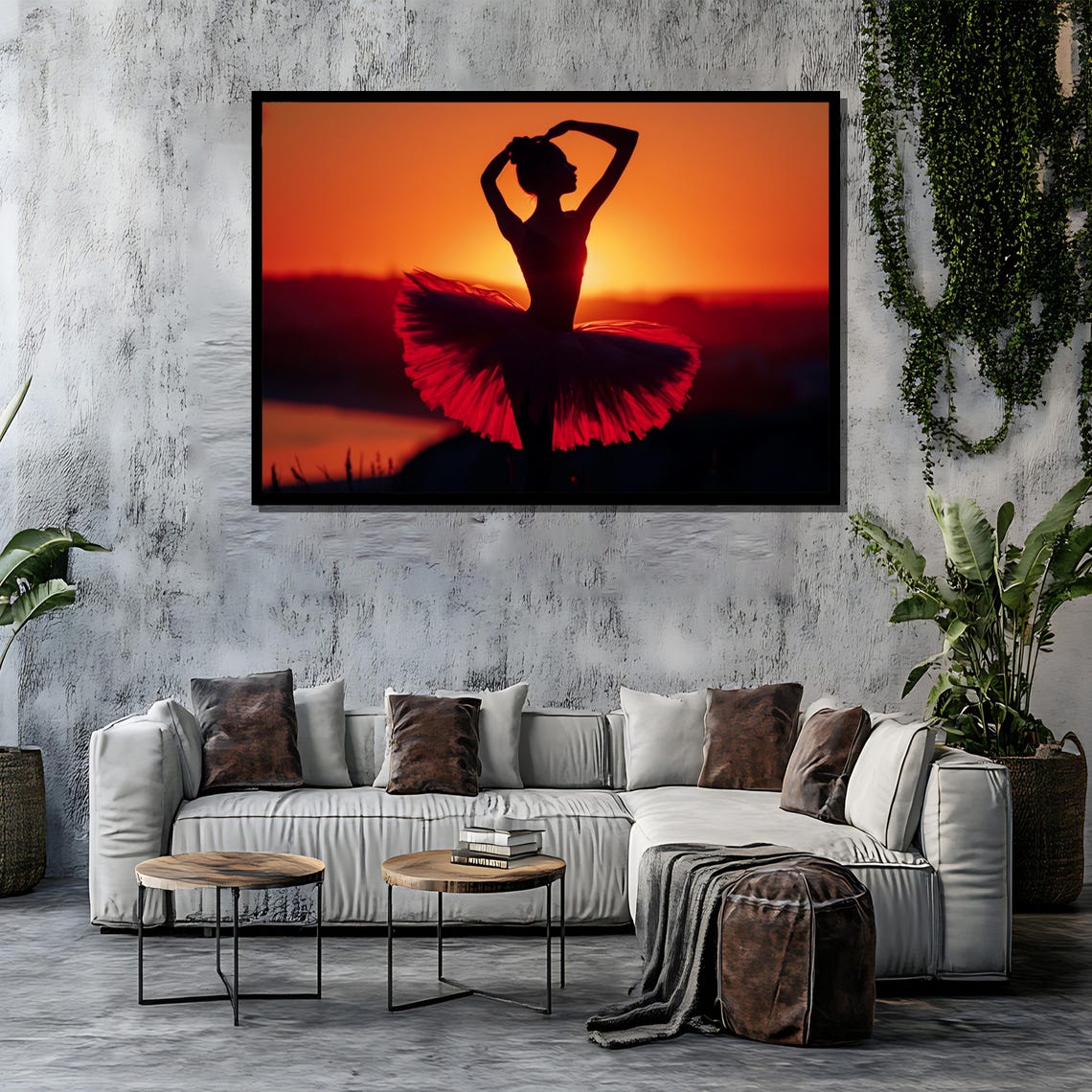 Ballerina Silhouette in Red Tutu Against Sunset Sky Photo Poster - Image 4