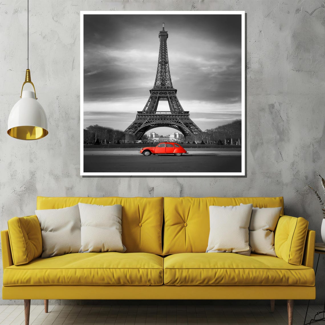 Paris Eiffel Tower Black White Red Classic Car Vintage Poster - Image 2