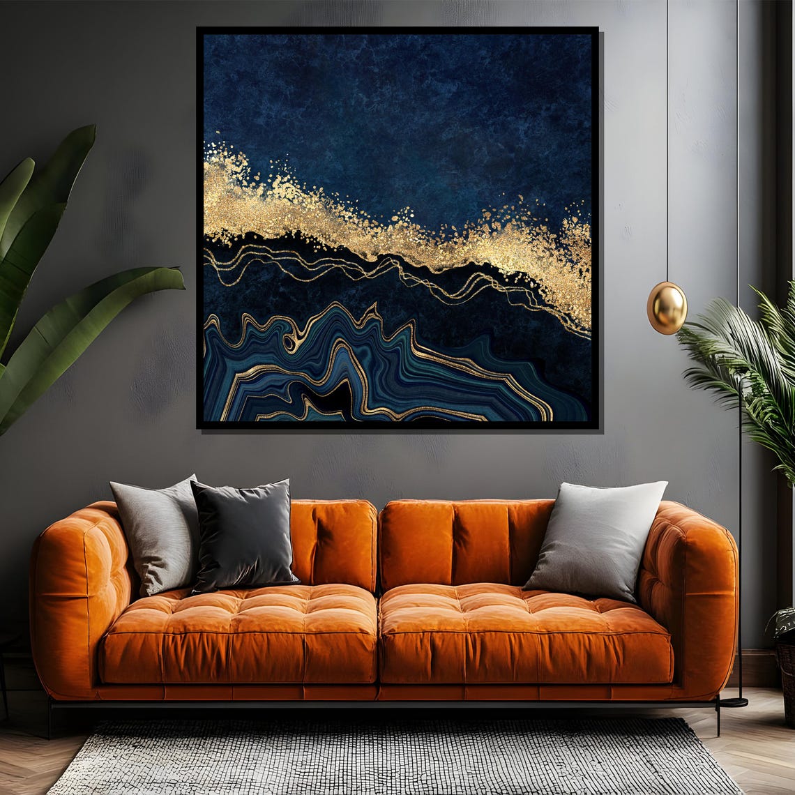 Navy Blue Gold Agate Waves Glitter Band Modern Abstract Poster - Image 5
