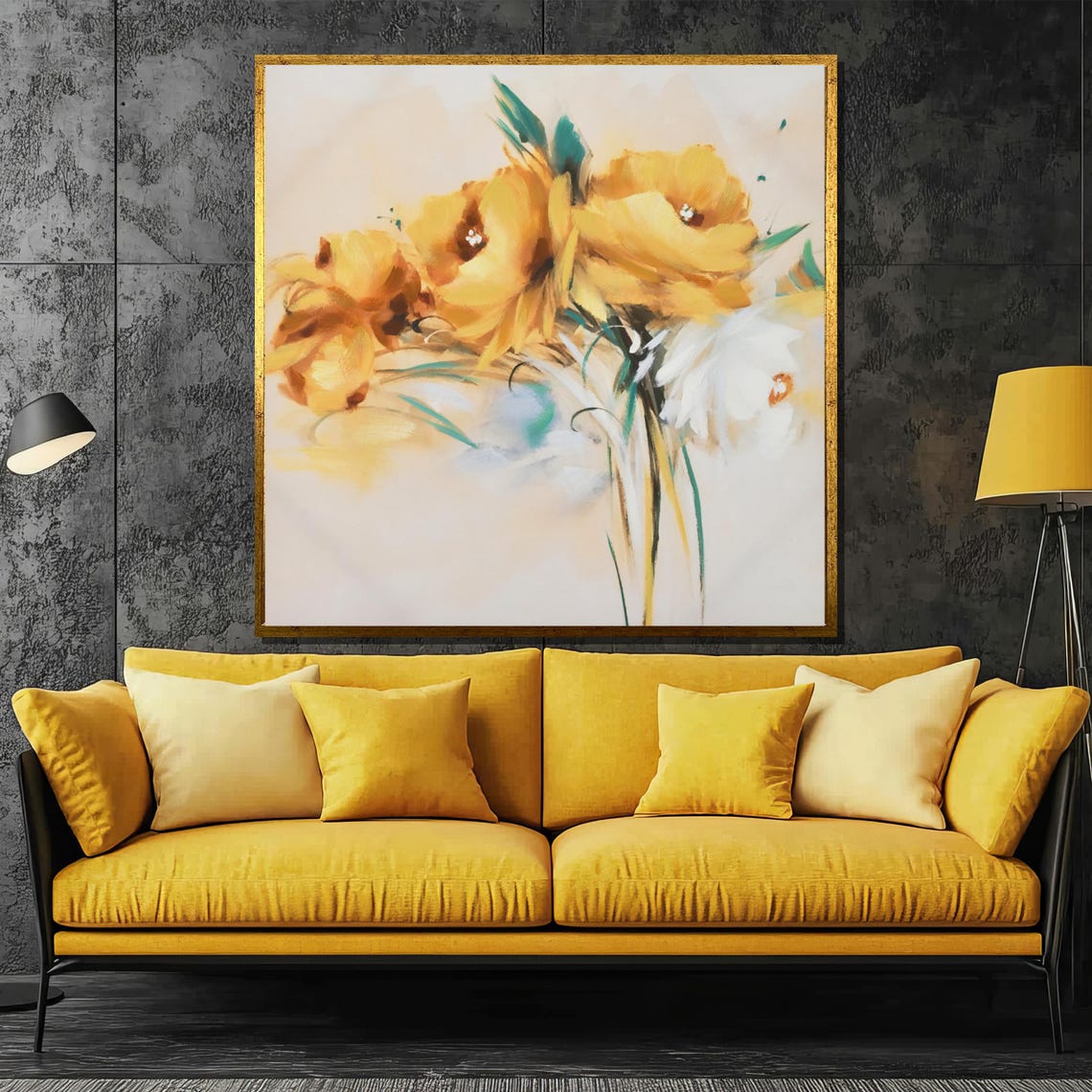 Soft Yellow Blossom Abstract Floral Painting In Cream Poster
