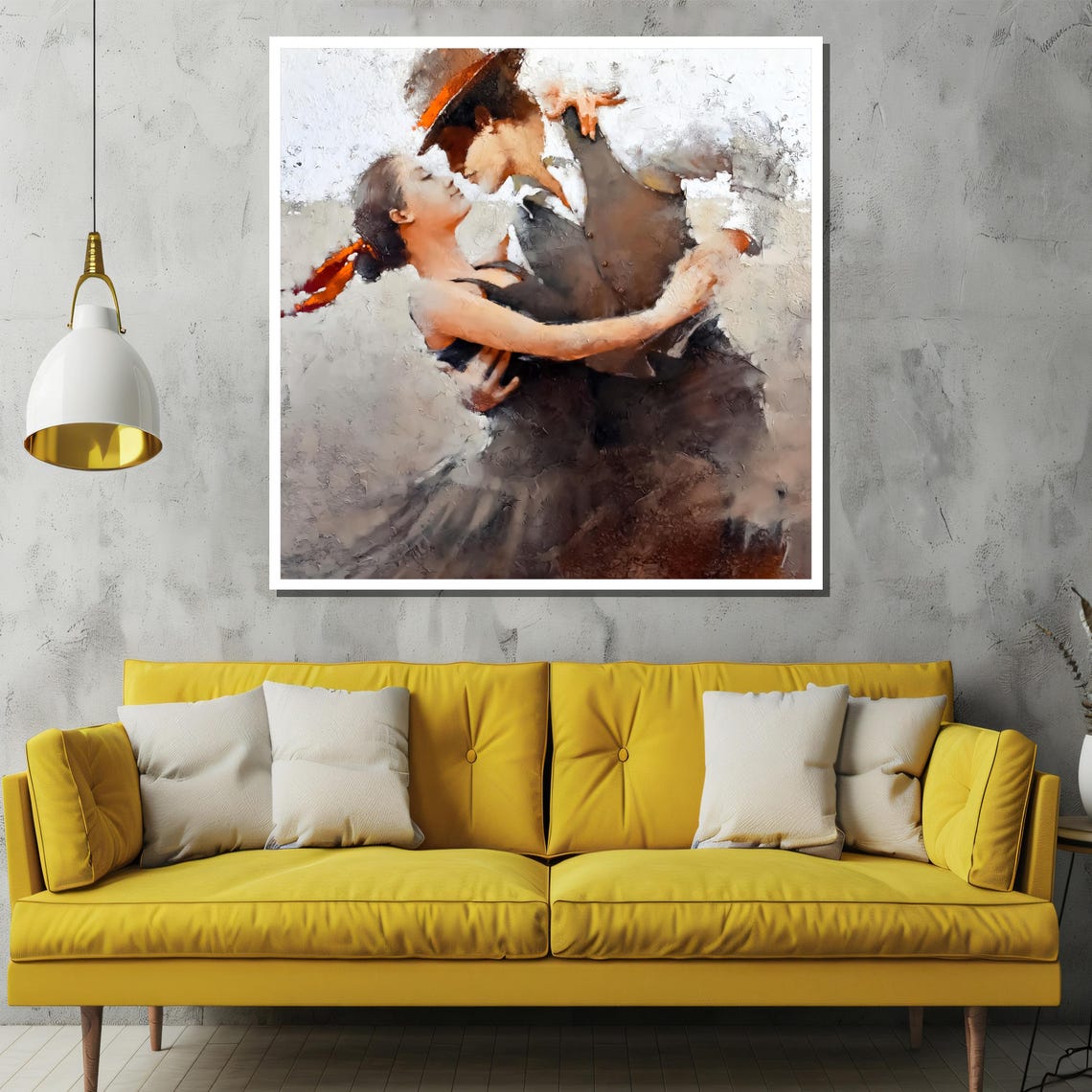Romantic Close Dance Embrace Couple Textured Grey Art Poster - Image 2
