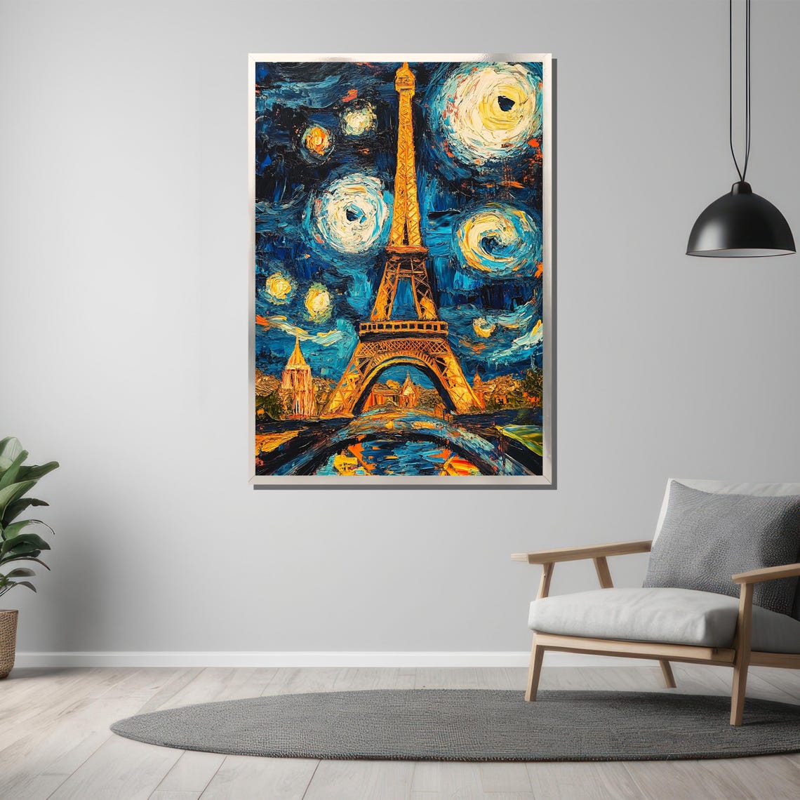 Starry Night Eiffel Tower Paris Van Gogh Inspired Swirling Sky Poster - Image 3