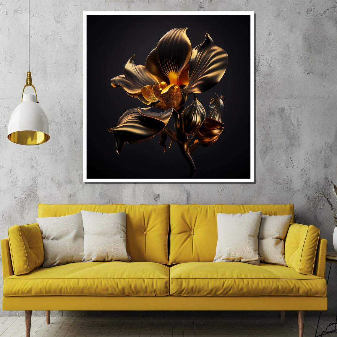 Metallic Gold Orchid Bloom on a Black Luxury Botanical Poster - Image 2