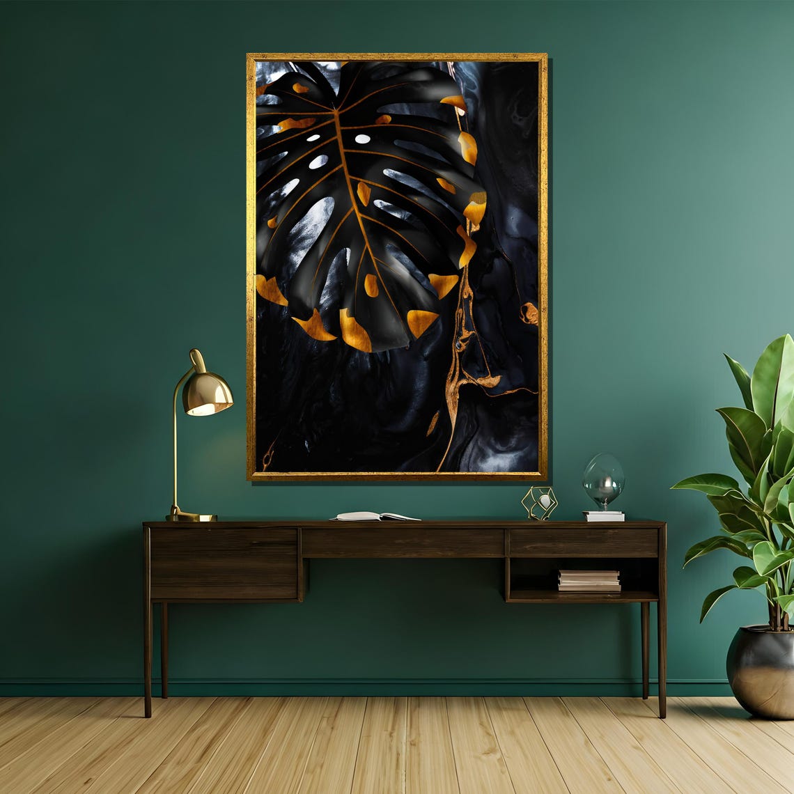 Black And Gold Monstera Leaf Luxury Tropical Botanical Poster - Image 5
