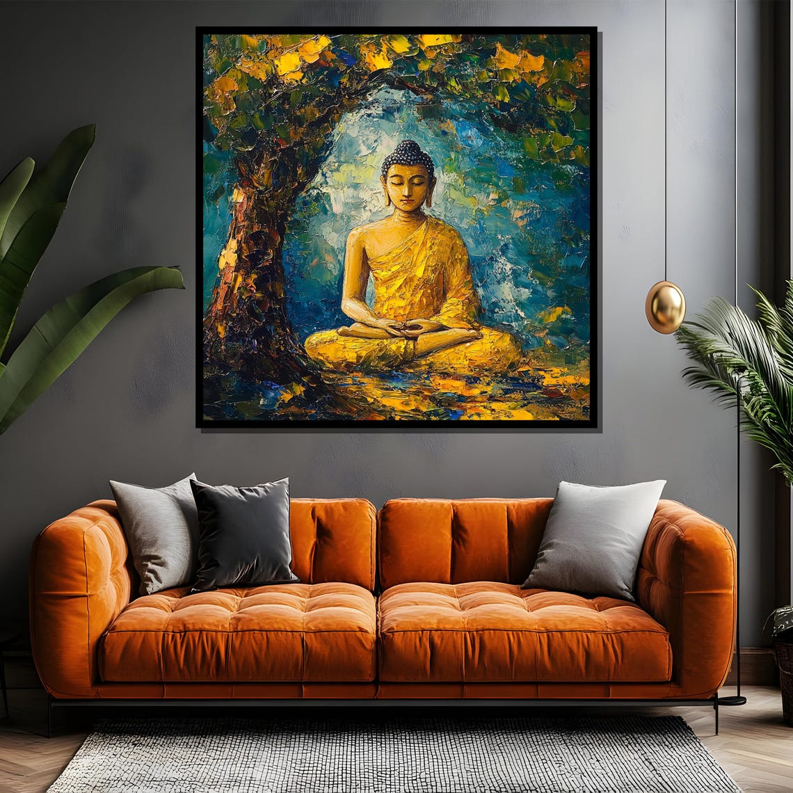 Golden Buddha Meditating Under Tree of Life Art Decor Poster - Image 4