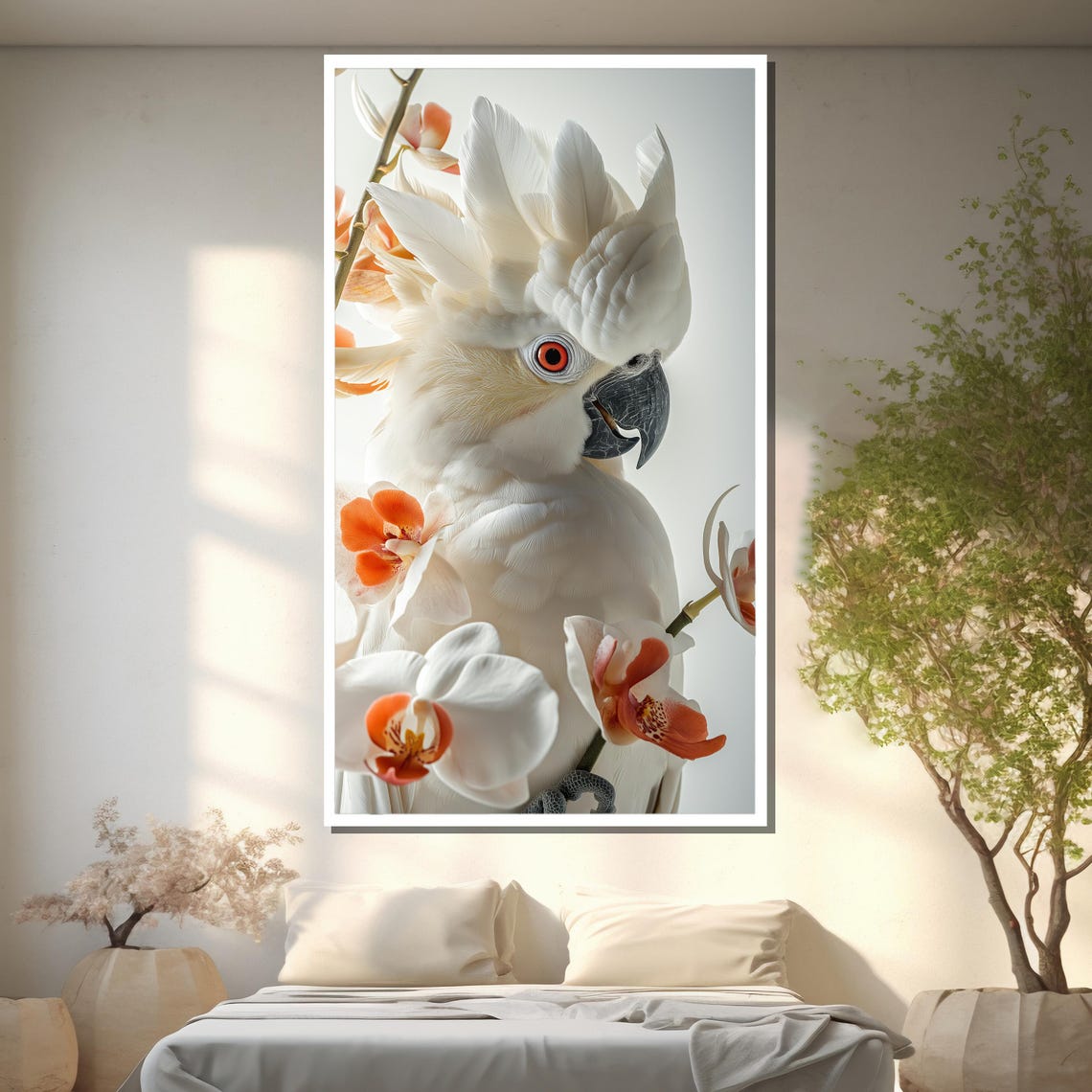 Pearly Whites Cockatoo Among Orchids Exotic Bird Painting Poster - Image 2