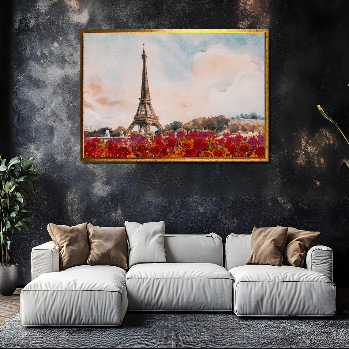 Eiffel Tower Rising Over Field of Red Roses Romantic Paris Poster - Image 5