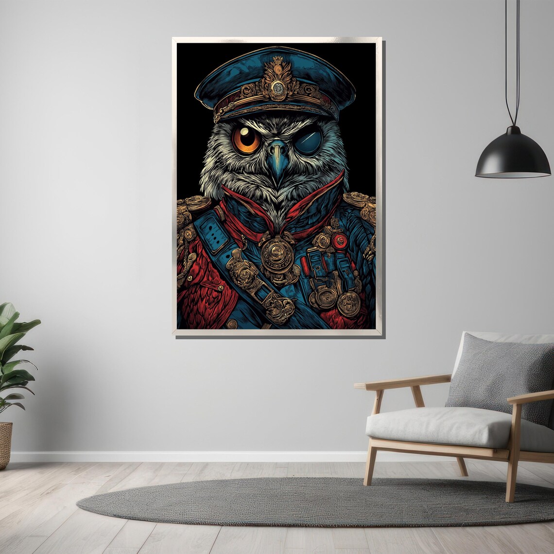 Majestic Owl Commander in an Ornate Decorated Military Uniform Poster - Image 3