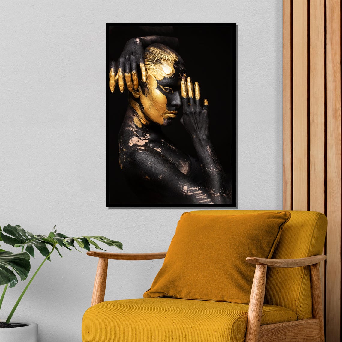 Dramatic Black And Gold Body Paint Woman Profile Luxury Art Poster - Image 4