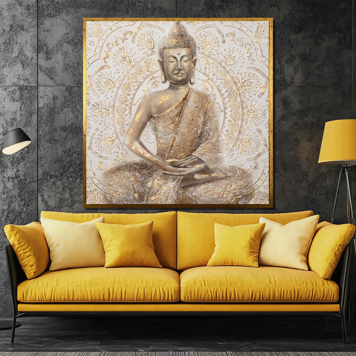 White and Gold Buddha Mandala Serene Meditation Decor Poster