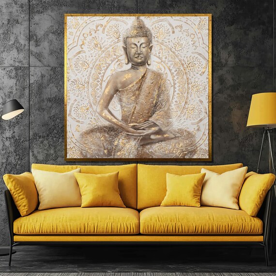 White and Gold Buddha Mandala Serene Meditation Decor Poster