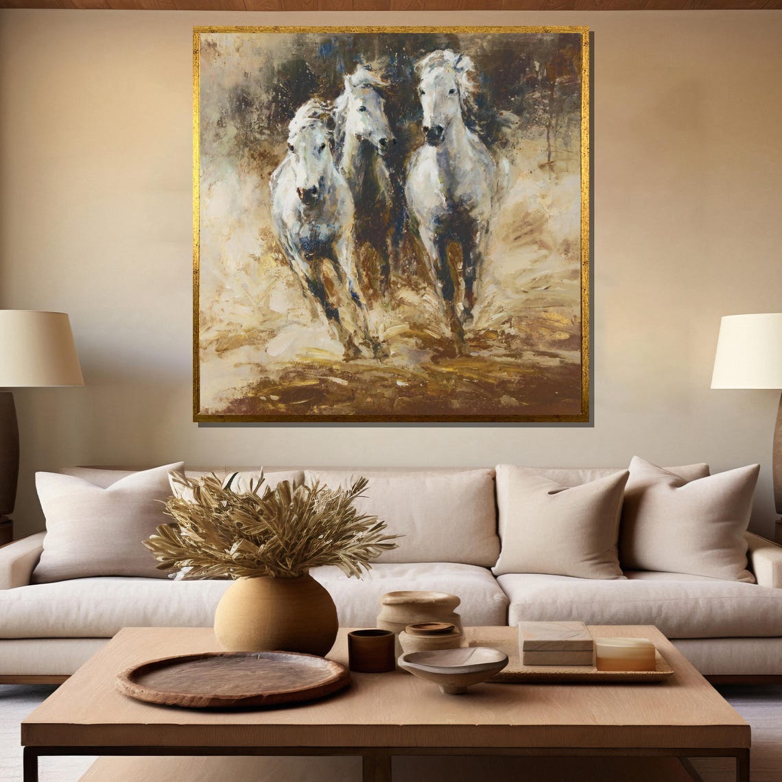 Two Wild White Horses Galloping Through Mist And Water Poster - Image 5