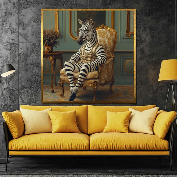 Surreal Zebra Portrait Art Print, Whimsical Wildlife