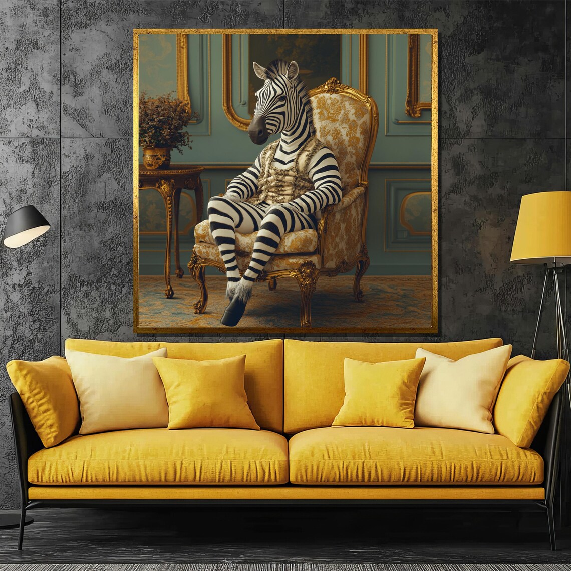 Surreal Zebra Portrait Art Print, Whimsical Wildlife