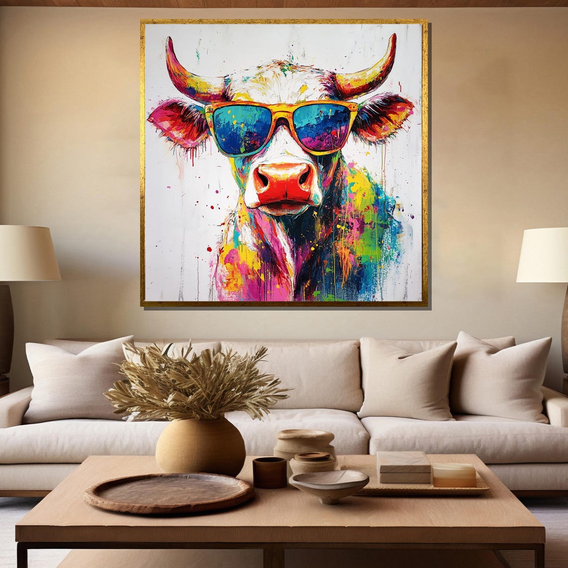 Highland Cow in Blue Sunglasses in a Vibrant Splash Art Poster - Image 5