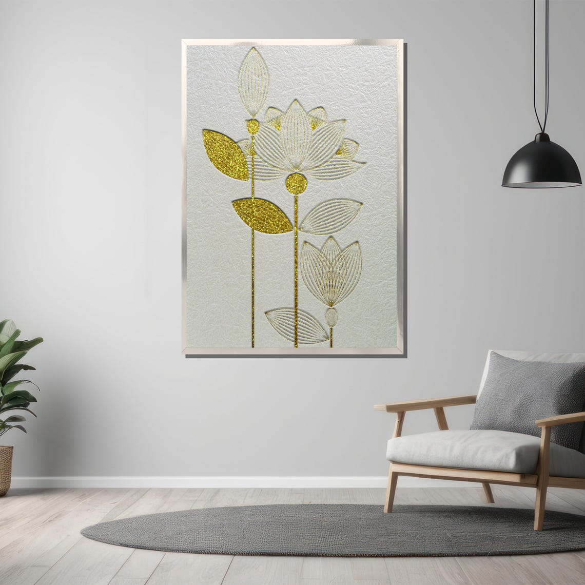 Minimalist Gold Lotus Line Art On White Light Background Poster - Image 3