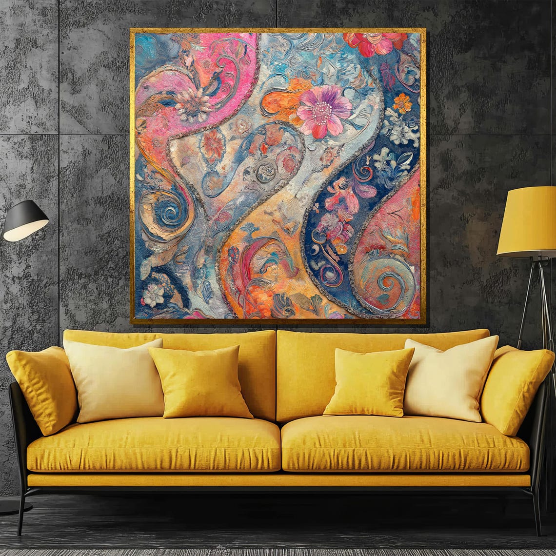Colorful Floral Abstract Paisley Textured Bohemian Art Poster