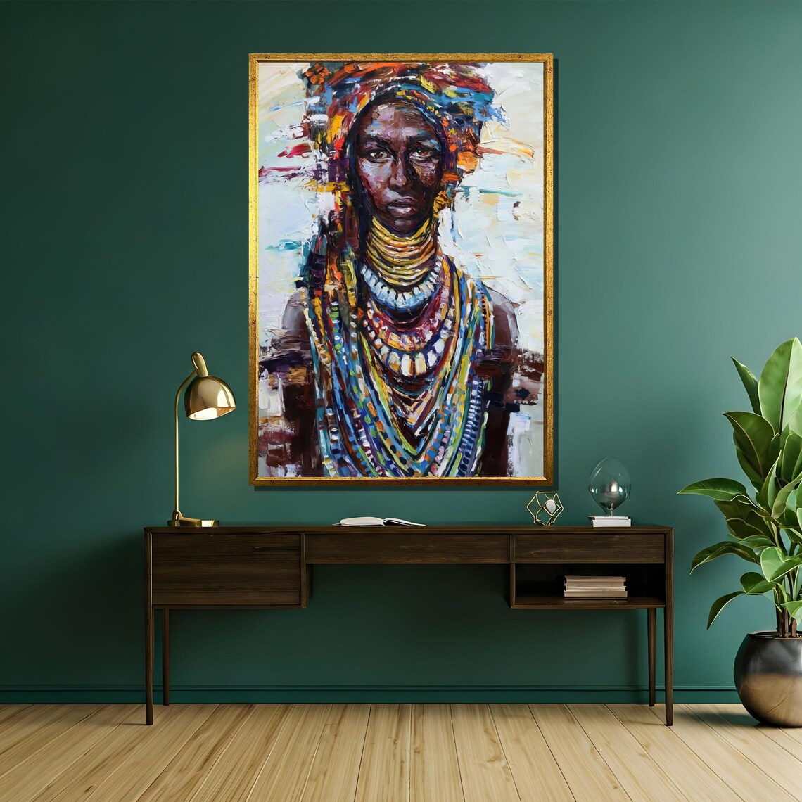 Tribal Woman With Layered Necklaces Impasto Oil Painting Poster - Image 5